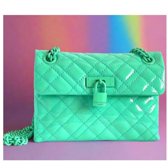 Kurt Geiger Mini Brixton Crossbody Blue Lock Drench Patent Leather Shoulder Bag - Picture 1 of 10